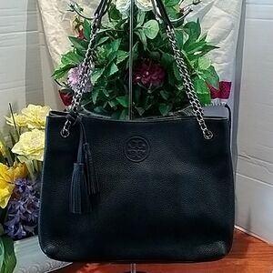 Tory Burch Tote Black  Bag chain leather handles authentic
